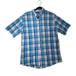 JOS A BANK Stays Cool Plaid Button Down Shirt Mens Large Blue Pink Cotton